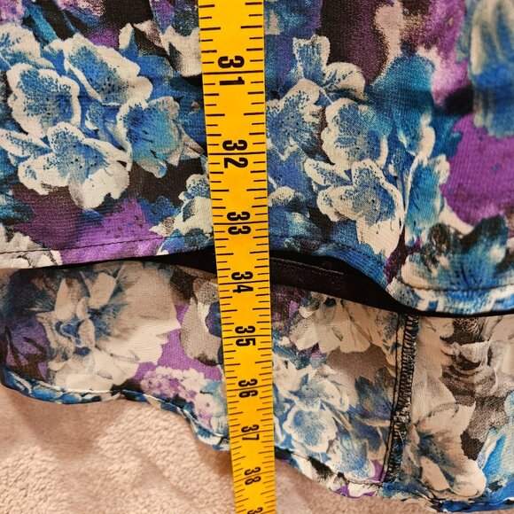 NWT JustFab Dress Womens XS Floral Bright Colorful Side Zip Black Lace Hi Lo Hem - Picture 13 of 16
